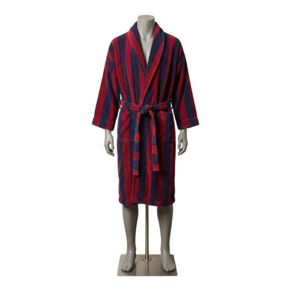 Nautica Other - Vintage Nautica Long Robe Mens Heavyweight Terry Cloth Striped Red Navy Blue